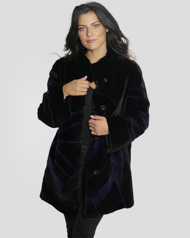 Manteau réversible noir en fourrure de lapin femme AKHESA Ref: 44.LANA