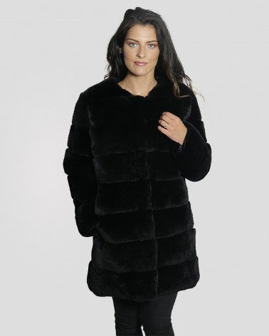 Manteau noir en fourrure de lapin femme LEVINSKY Ref: SEDA