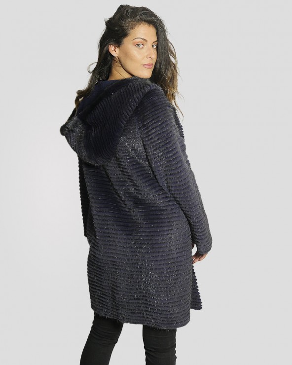Manteau bleu en laine et fourrure de vison femme LEVINSKY Ref: 15005B