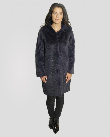 Manteau bleu en laine et fourrure de vison femme LEVINSKY Ref: 15005B