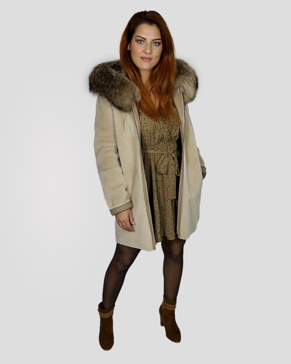 Manteau beige en peaux lainées d'agneau femme GIORGIO & MARIO Ref: LIVY SOFT