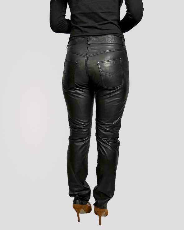 Pantalon noir en cuir d'agneau GIORGIO ET MARIO ref: 501F SLIM WODY