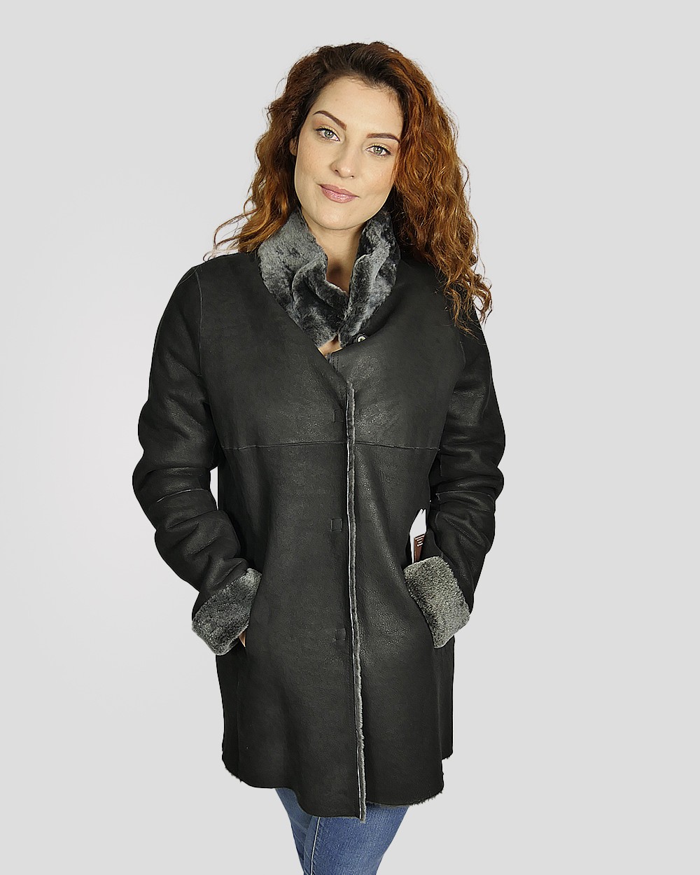 Manteau reversible en peau lainée d'agneau femme PELLE XAVIER ref: SARA/L
