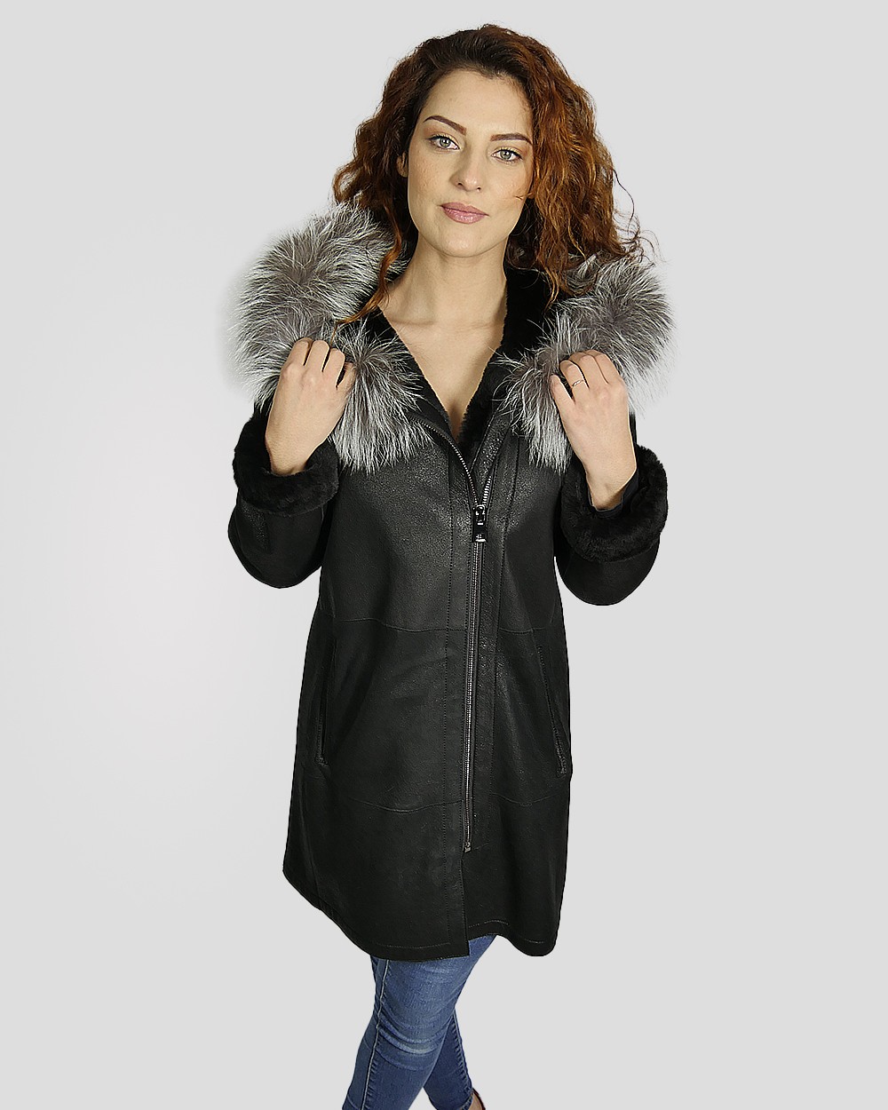 Manteau noir en peau lainée de mouton femme LEVINSKY ref: RINALDI