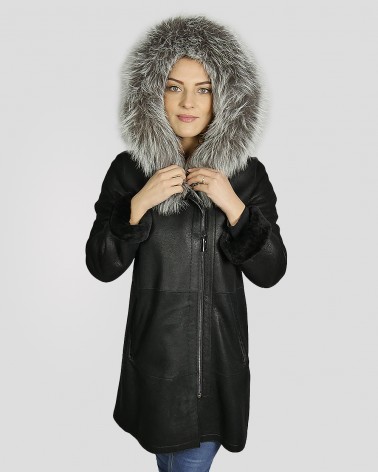 Manteau noir en peau lainée de mouton femme LEVINSKY ref: RINALDI