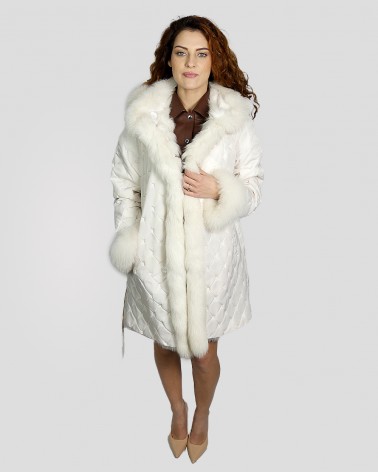 Manteau pelisse reversible blanc en fourrure de renard femme KOTTAS MANTSIOS Ref: 2020-41