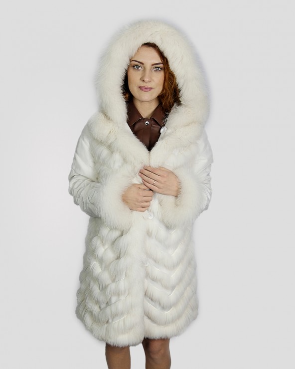 Manteau pelisse reversible blanc en fourrure de renard femme KOTTAS MANTSIOS Ref: 2020-41