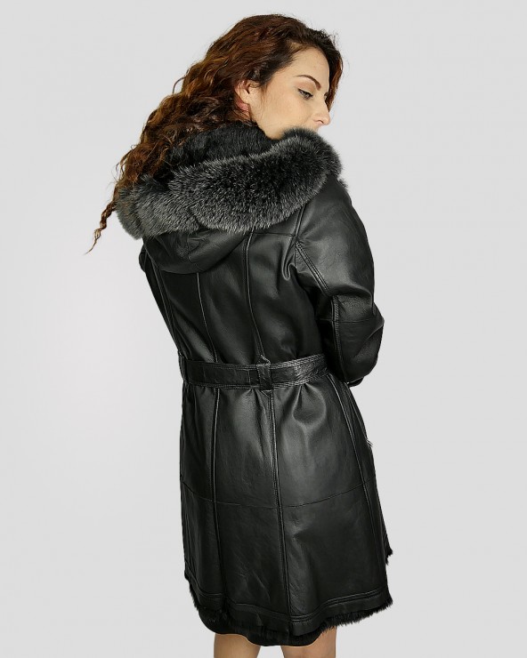 Manteau noir en peau lainée femme GIOVANNI Ref: NEW ONE
