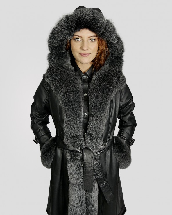 Manteau noir en peau lainée femme GIOVANNI Ref: NEW ONE