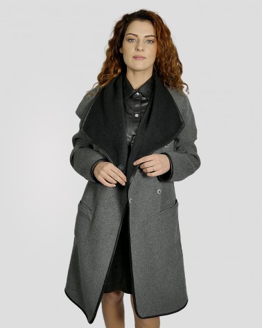 Manteau reversible noir en laine femme OAKWOOD Ref: KEYS BI