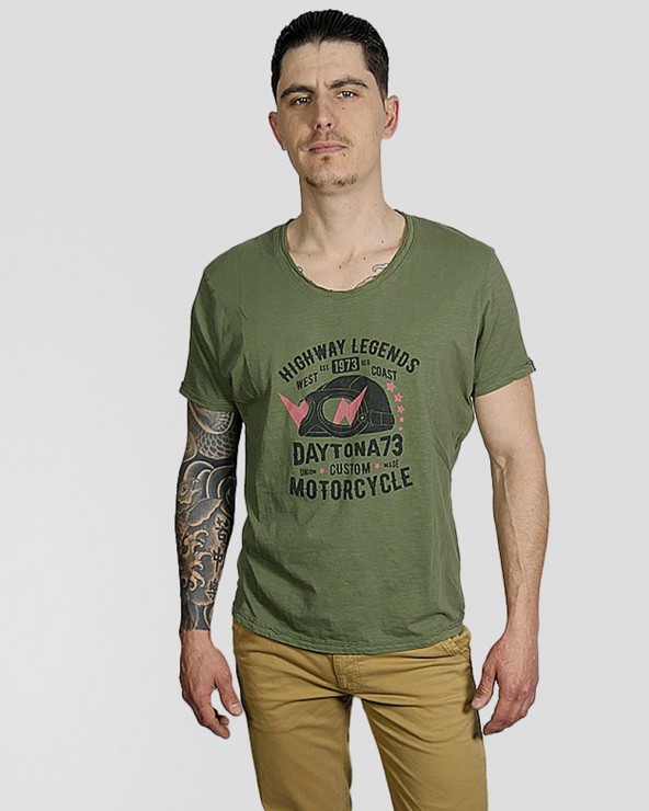 T-shirt vert en coton homme DAYTONA Ref: THUNDER