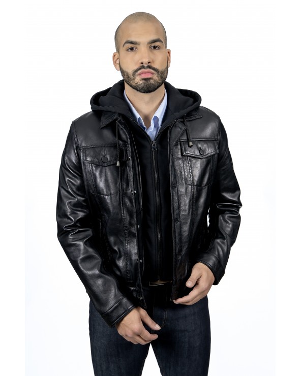 Blouson a capuche en cuir d agneau homme L UNIVERS DU LUXE KOZHA